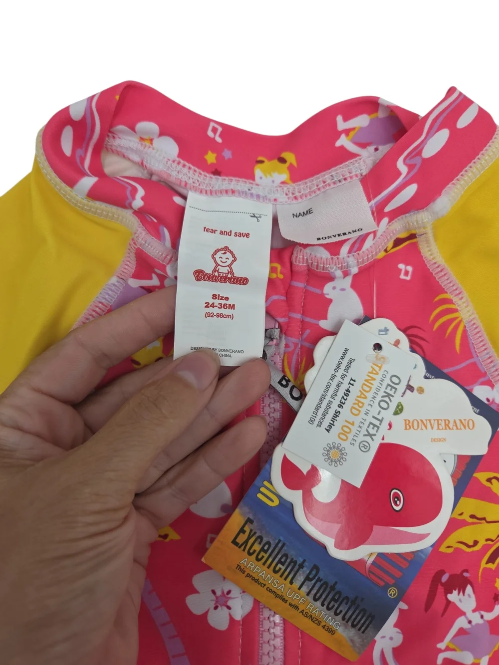 Girls Pink & Yellow Floral Rashguard Swimsuit with Sun Hat